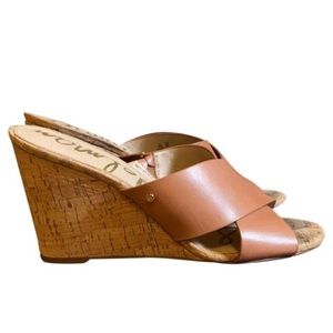 Sam Edelman Nude Criss-cross Cork Wedge Heel sz 10
